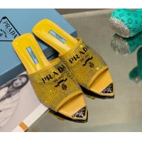 Original Cheap Prada TPU Flat Mules with Crystal Studs Yellow 2042751