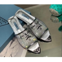 Stylish Prada TPU Flat Mules with Crystal Studs Silver 2042754