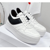 Stylish Celine Calfskin Flatform Sneakers White/Black 041250