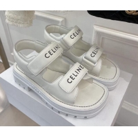 Best Grade Celine Leather Strap Sandals White 042138