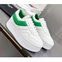 Perfect Celine Calfskin Flatform Sneakers White/Green 042141