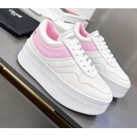 Classic Hot Celine Calfskin Flatform Sneakers White/Pink 042143