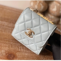 Discount Chanel mini Shoulder Bag Lambskin & Gold-Tone Metal 88631 sky blue