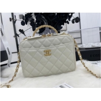 Low Cost CHANEL HANDBAG Grained Calfskin&Gold-Tone Metal AP3222 white