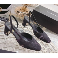 Purchase Chanel Denim Print Slingbacks Pumps 6.5cm G31318 Dark Gray 042157