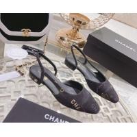 Most Popular Chanel Denim Print Slingbacks 2cm G31318 Dark Gray 042159