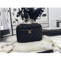 Famous Brand CHANEL HANDBAG Grained Calfskin&Gold-Tone Metal AP3222 black