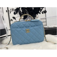 Luxury Discount CHANEL HANDBAG Grained Calfskin&Gold-Tone Metal AP3222 blue