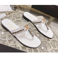 Good Looking Chanel Lambskin CC Chain Thong Slide Sandals White 042164