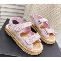 Low Cost Chanel Tweed Strap Sandals G38945 Light Pink 042174