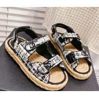 Low Price Chanel Tweed Strap Sandals G38945 Black/White/Multicolor 042175