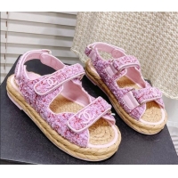 Sumptuous Chanel Tweed Strap Sandals G38945 Sakura Pink 042176