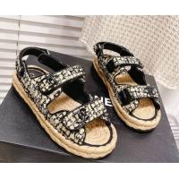 Stylish Chanel Tweed Strap Sandals G38945 Black/Beige 042177