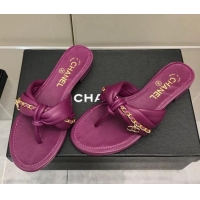 Classic Hot Chanel Lambskin Chain Knot Flat Slide Sandals G38210 Purple 042181