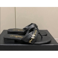 Best Price Chanel Lambskin Chain Knot Flat Slide Sandals G38210 Black 042182