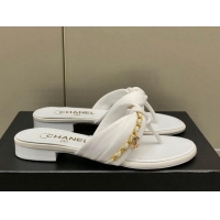 Best Grade Chanel Lambskin Chain Knot Flat Slide Sandals G38210 White 042183