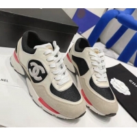 Pretty Style Chanel Calfskin, Mesh & Suede Sneakers G39066 White/Black/Beige 042186