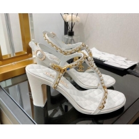 Perfect Chanel Lambskin & Jewelry High Heel Sandals 8.5cm G38916 White