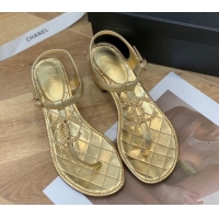 Purchase Chanel Leather CC Charm Flat Thong Sandals Gold 0421110