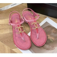 Lower Price Chanel Leather CC Charm Flat Thong Sandals Pink 0421111