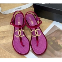 Crafted Chanel Leather CC Charm Flat Thong Sandals Purple 0421113