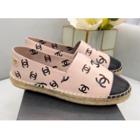 Grade Quality Chanel CC Printed Lambskin Espadrilles G38628 Light Pink 0421114