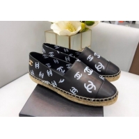 Grade Quality Chanel CC Printed Lambskin Espadrilles G38628 Black 0421115