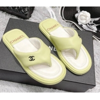 Top Design Chanel Lambskin Flat Thong Sandals Green 042697