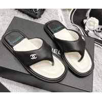 Good Product Chanel Lambskin Flat Thong Sandals Black 042698