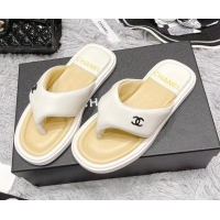 Low Price Chanel Lambskin Flat Thong Sandals White 042699