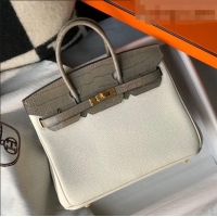 Discount Hermes Touch Birkin Bag 25cm in Crocodile Embossed Leather and Togo Calfskin H25 White/Gold