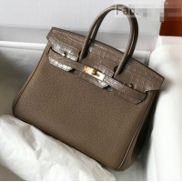 Well Crafted Hermes Touch Birkin Bag 25cm in Crocodile Embossed Leather and Togo Calfskin H25 Grey/Gold