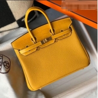 Well Crafted Hermes Touch Birkin Bag 25cm in Crocodile Embossed Leather and Togo Calfskin H25 Yellow/Gold