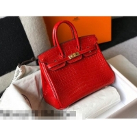 Good Taste Hermes Birkin 25cm Bag in Crocodile Embossed Calf Leather H25 Chinese Red/Gold