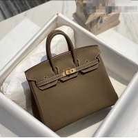 Classic Hermes Birkin 25cm Bag in Togo Calfskin H25 Etoupe Elephant Grey/Gold