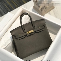 New Product Hermes Birkin 25cm Bag in Togo Calfskin H25 Tinware Grey/Gold