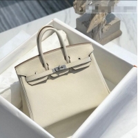 Good Looking Hermes Birkin 25cm Bag in Togo Calfskin H25 White/Silver