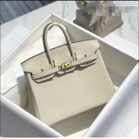 Top Quality Hermes Birkin 25cm Bag in Togo Calfskin H25 White/Gold