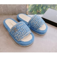 Charming Chanel Braided Knit Flat Slide Sandals G38189 Blue