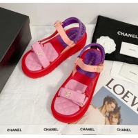 Best Product Chanel Calfskin Strap Sandals G38880 Red/Pink/Purple