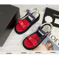 Best Grade Chanel Calfskin Strap Sandals G38880 Red/Black/White