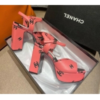 Top Grade Chanel CC Printed Lambskin Platform High Heel Sandals 10.5cm G38958 Pink