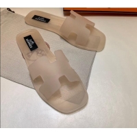 Low Cost Hermes PVC Classic Flat Slide Sandals Apricot 0422129