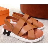 Purchase Hermes Eclair Leather Strap Sandals Brown 0422132