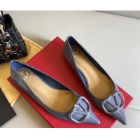 Top Design Valentino VLogo Patent Leather Ballerinas Flat Blue 042657