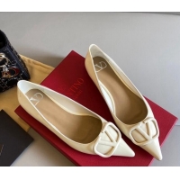 Classic Valentino VLogo Patent Leather Ballerinas Flat White 042658