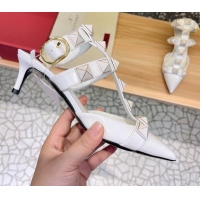 Charming Valentino Roman Stud Ankle Strap Sandals 4.5cm White 051124