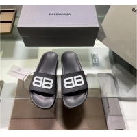 Low Cost Balenciaga TPU BB Flat Slide Sandals Black/White 042119