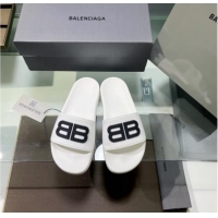 Low Cost Balenciaga TPU BB Flat Slide Sandals White 042120