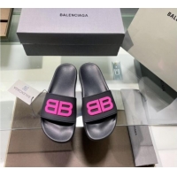 Stylish Balenciaga TPU BB Flat Slide Sandals Black/Pink 042121